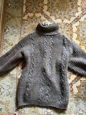 Ann Taylor Multitone Brown Cable Knit Turtleneck Sweater